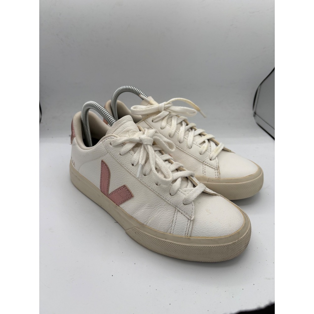 Veja Campo White Rose Gold Metallic Leather Sneakers Shoes Womens Size 7 EUR 38
